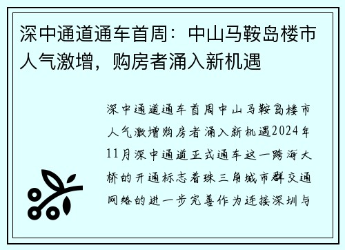 深中通道通车首周：中山马鞍岛楼市人气激增，购房者涌入新机遇