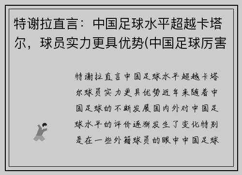 特谢拉直言：中国足球水平超越卡塔尔，球员实力更具优势(中国足球厉害)