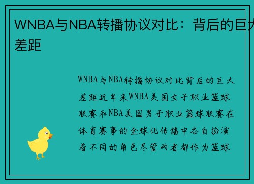 WNBA与NBA转播协议对比：背后的巨大差距